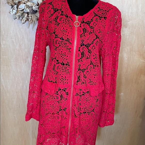 Long Sleeve Knee Length Lace Jacket - Picture 8 of 9